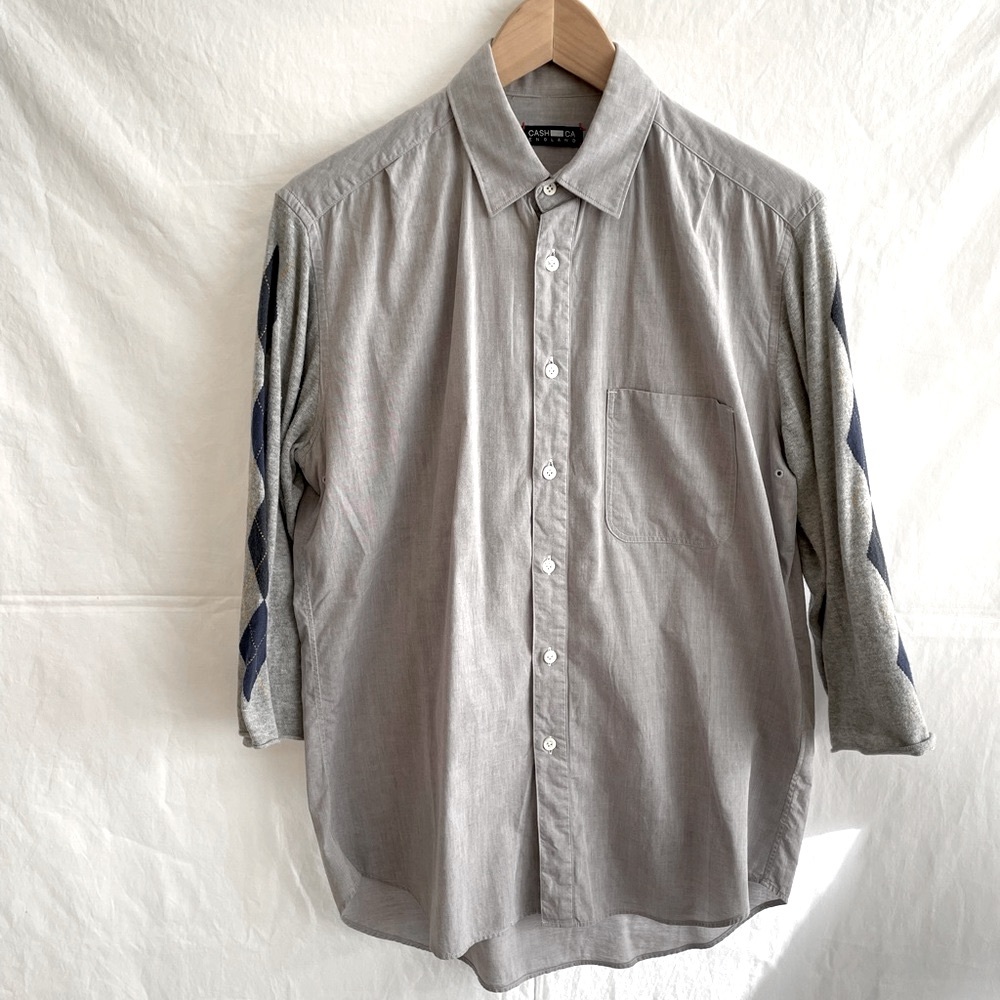 CASH CA ENGLAND🖤 Men’s button down with knit argyle 3/4 length sleeves